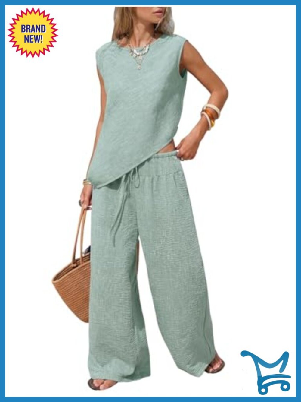 Womens Two Piece Sets Cotton Asymmetrical Tank Top Wide Leg Pants Set Faux